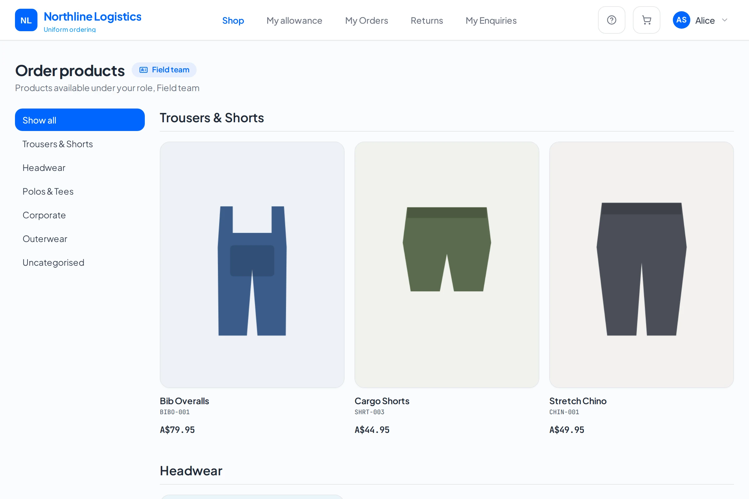 Uniform catalogue in the Smarter Portals staff portal